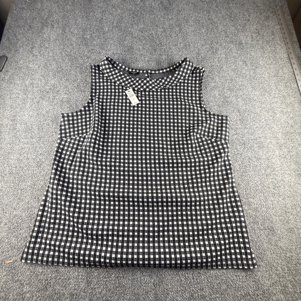 Talbots Plus 2X Gingham Funnel Neck Sleeveless Shell Top Black White 53757562